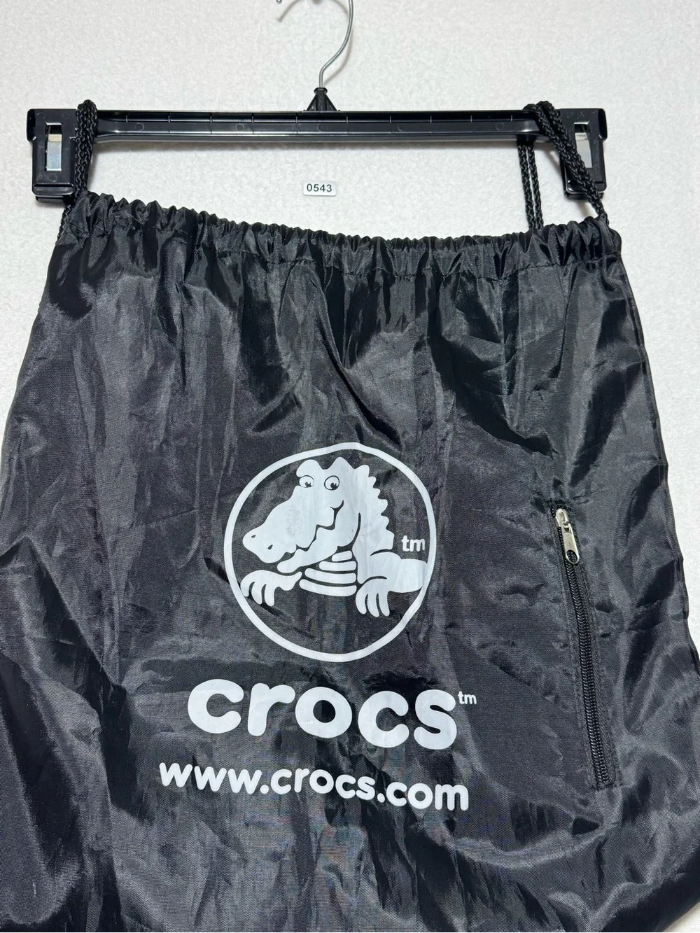 Vintage Crocs Black Drawstring Backpack Cinch Bag with Zipper Pocket